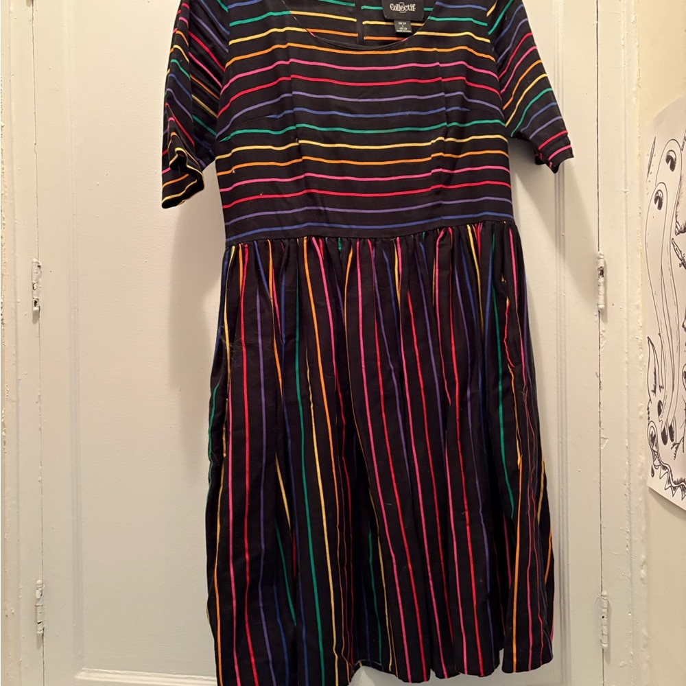 Collectif Rainbow striped Pride dress in Large